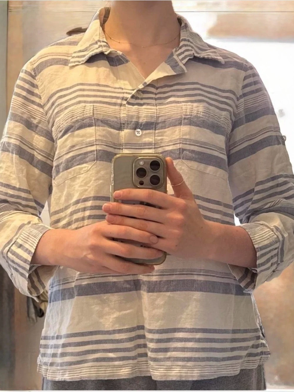 JCREW Linen Half Button Down Popover Top Shirt